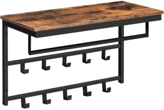 Wandgarderobe mit Ablage und Haken, Wandregal Industriestil 60 x 30 cm