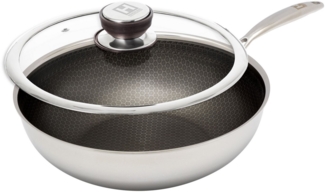 HENSSLERS Wok HENSSLERS Edelstahl Wok inkl. Glasdeckel, Ø 28 cm, Edelstahl (2-tlg), Wokpfanne für die asiatische Küche