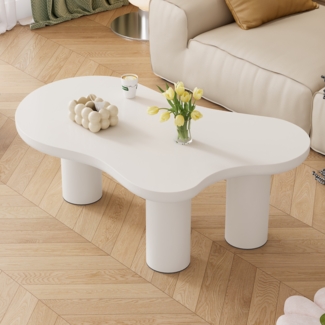 Merax Unregelmäßiger Couchtisch in Wolkenform, 107cm Länge, 66cm Breite, 40.5cm Höhe, MDF-Tischplatte und PVC-Beine, Weiß