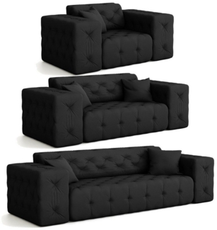 Sofaset Designersofa CHANTAL 3-2-1 in Stoff Opera Velvet Schwarz