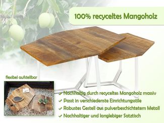 Amagohome Couchtisch Couchtisch 2er Set Beistelltisch Satztisch Wohnzimmer Massivholz Tisch