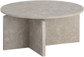 Couchtisch 70 x 70 x 33 cm Sandfarben Sofatisch in Stein-Optik Modern, Design Wohnzimmertisch Rund, Lounge Beige, Kaffeetisch Beistelltisch Groß