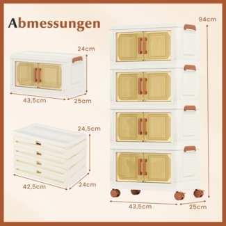 Aufbewahrungsbox mit Deckel & Rollen & Transparenten Türen Faltbare Stapelboxen Kunststoffbox 76 L