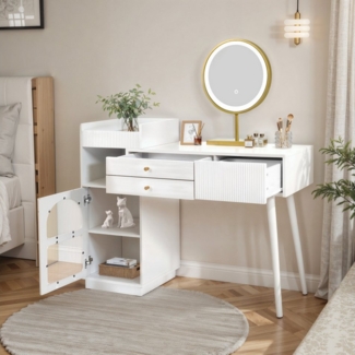 Flieks Schminktisch, Kosmetiktisch mit LED-Spiegel und Seitenschrank ohne Stuhl 120x40x90cm