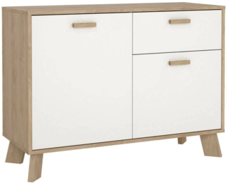 Dmora Kommode Tulo, Wohnzimmerbuffet, Wohnzimmer-Sideboard, Moderne Küchen-Speisekammer, 99x39 h73 cm, Eiche und Weiß