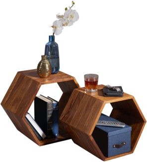 Beistelltisch 2er Set Sheesham Massivholz Design Wohnzimmer Couchtisch Satztisch