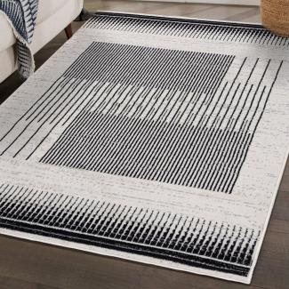 Mazovia Designteppich Modern Teppich Geometrisch Creme Schwarz - Weich, Pflegeleich, 80x150 cm, Geeignet für Fußbodenheizung, Höhe 7 mm, Kurzflor