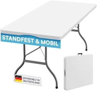 STEELSØN 'Zennar' Gartentisch für 8 Personen, zusammenklappbar, weiß, 180x74x74 cm, wetterfest, Klapptisch inkl. Tragegriff