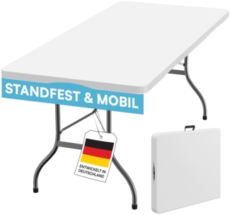 STEELSØN 'Zennar' Gartentisch für 8 Personen, zusammenklappbar, weiß, 180x74x74 cm, wetterfest, Klapptisch inkl. Tragegriff