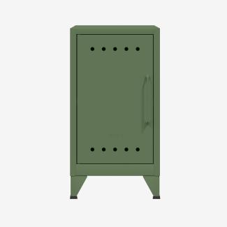 Bisley Fern Mini Ablageschrank, linksseitig öffnend, mit einem festen Fachboden, aus hochwertigem, nachhaltigem Stahl hergestellt, 16 mm große Design Lüftungslöcher auf allen Türen, moderner und industrieller Flair, mit integrierten Füßen, H 725 x B 38...