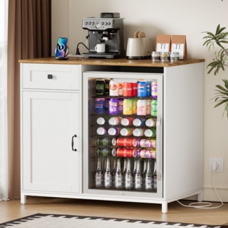 TWSOUL Küchenbuffet Küchenschrank 2-in-1mit Kühlumbauschrank & Steckdosen, Sideboard verstellbar Kücheninsel für Küche, Wohnzimmer & Bar, 95cm, weiß