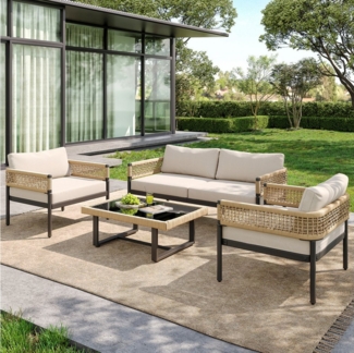 Flieks Gartenlounge-Set, Balkonmöbel Gartenmöbel Seil mit Gartentisch und Kissen