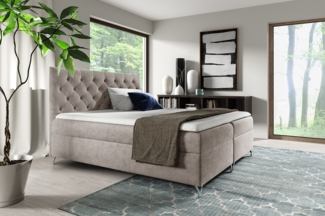 MEBLINI Boxspringbett GIULIA 200x200 cm mit Bettkasten – H4/Beige Samt Polsterbett - Doppelbett mit Topper & Taschenfederkern-Matratze