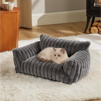 Elegear Tierbett Haustiersofa für Katzen & Hunde, 61/76 cm, Rutschfest, Weiß/Grau, Weiches Kaninchenfell & PP-Baumwolle, Komfort Katzensofa & Hundebett