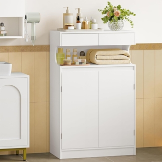 Badezimmerschrank, Badschrank, Aufbewahrungsschrank mit 2 Schubladen und 2 Tren, Kchenschrank, Kommode, Verstellbare Ablage, fr Badezimmer, Zeichensaal, 30 60 90 cm, Wei?