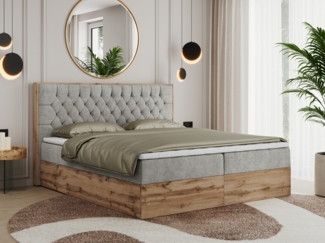 Boxspringbett, Schlafzimmerbett, Bettkasten - AMORE - 140 x 200 cm - Hellgrau Stoff - H3