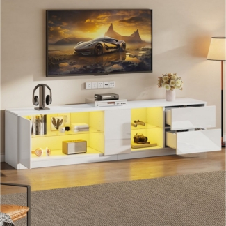HAUSS SPOLE Lowboard Hochglanz mit LED-Beleuchtung, für 65" Fernseher für Wohnzimmer weiß (Fernsehtisch, Wohnzimmermöbel, TV-Ständer, 1 St, mit LED-Beleuchtung), passend für 65" Fernseher