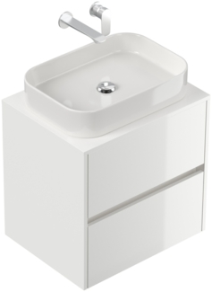 Badmöbel Taifun 60cm mit rechteckigem Aufsatzwaschbecken weiß Hgl : Weiss hochglanz