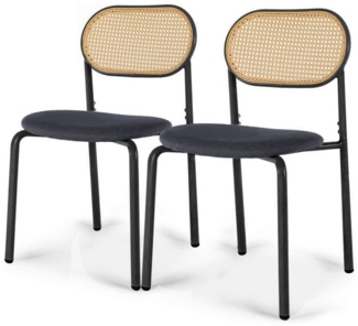 FUROKOY Stuhl Esszimmerstuhl Rattanstuhl Küchenstühle mit Rattan-Rückenlehne (Set, 2 St), Kunstleder,2er Set,Metallbeine,Schwarze