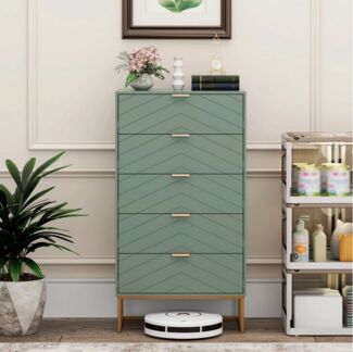 UEV Kommode mit 5 Schublanden, Sideboard, Schubladenschrank, Schmal kommode modern (60x34x110cm, Schrank für Wohnzimmer Schlafzimmer Flur Büro), mit Kippschutz Aufbewahrungskommode, Mehrzweckschrank aus Holz