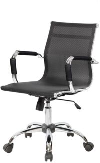 Dmora - Stuhl mit Rädern Bunbury, Chefsessel mit Armlehnen, Ergonomischer Bürostuhl, Schwarz, 62x54h92/102 cm