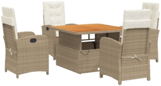 vidaXL 5-tlg. Garten-Essgruppe mit Kissen Beige Poly Rattan 3277353