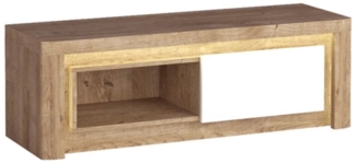 Lowboard Livinio TV-Unterschrank 124x40,5x42cm Ribbeck Eiche weiß Hochglanz inkl. LED