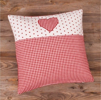 matches21 HOME & HOBBY Kissenbezüge Kissen-Bezug 40x40 cm Herz rot Landhaus-Stil Baumwolle, (1 Stück), Wohnzimmer Kissen-Hülle als Deko-Kissen Zier-Kissen Sofa-Kissen