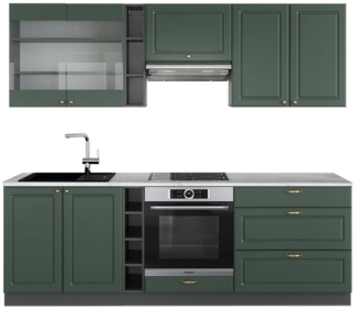 Küchenzeile Fame-Line Grün-Gold Landhaus/Anthrazit 235 cm , AP Marmor Vicco