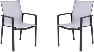 Vente-unique - Gartensessel 2er-Set stapelbar - Aluminium & Textilene - Hellgrau & Schwarz - VALERA