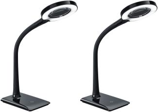 LED Schreibtischlampen 2er SET Schwarz flexibel mit Lupe, 3fach Dimmer