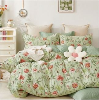 KEAYOO Bettwäsche Blumenbettwäsche 135x200 cm Bettbezug 80x80 cm Kissenbezug, 4 teilig, Roten Grün Baumwolle Bettwäsche mit Reißverschluss