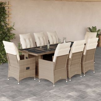 vidaXL 9-tlg. Garten-Bistro-Set mit Kissen Beige Poly Rattan 3277246