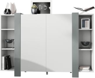 Vladon Highboard Ida V2, Anrichte mit 12 Fächern, Korpus in Weiß matt, Blenden in Graphit seidenmatt (149 x 101 x 34 cm)