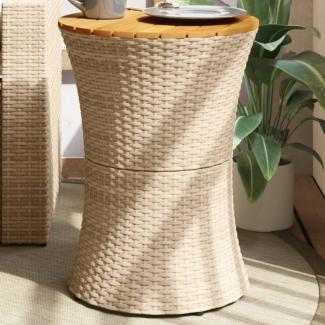 vidaXL Garten-Beistelltisch Trommelform Beige Poly Rattan Massivholz 368298