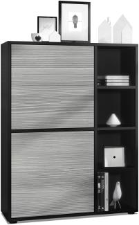 Highboard Schrank Anrichte Cuba mit 8 Fächern, Korpus in Schwarz matt / Fronten in Avola-Anthrazit