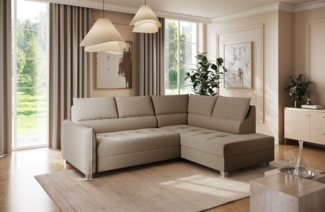 Ecksofa Schlafsofa Sofa MARNO in Stoff Vogue Taupe Ottomane Rechts