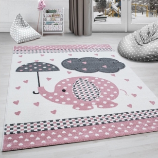 Carpettex Kinderteppich Elefant-Design, Rund, Höhe: 11 mm, Kinderteppich Elefant-Design Baby Teppich Kinderzimmer Pflegeleicht