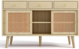 BlingBin Sideboard Kommode (1 St, Rattantür, Golden Metall Bügelgriff, Massivholzbeine), verstellbare Ablagen