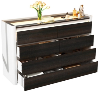 FUFU&GAGA Schmuckschrank Kommode Weiß + Braun, Massivholz + Hartglas, 140*44*83cm