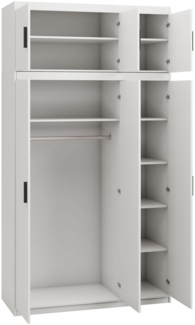 Kleiderschrank Elena 3D, mit Spiegel, mit Schrankaufsatz, Farbe: Weiß