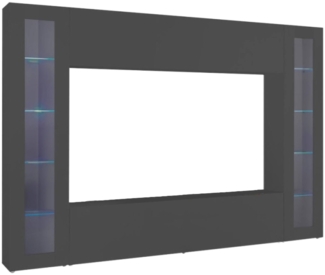 Dmora Ausgestattete Wand Bellizzi, 4-türiges TV-Ständer-Wohnzimmerset, Mehrzweck-Wohnzimmermöbel mit Vitrine und LED-Licht, 100 % Made in Italy, 260 x 30 x 180 cm, Anthrazit,