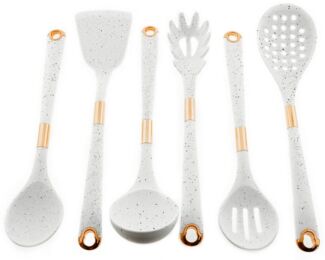 7 teiliges Küchenhelfer-Set aus Silikon Kochgeschirr mit Ständer Hitzebeständig Weiß