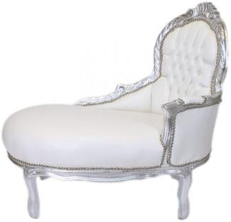 Casa Padrino Barock Kinder Chaiselongue Weiß Lederoptik / Silber Mod2 - Barock Möbel