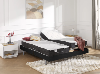 Vente-unique - Relaxbett elektrisch - Taschenfedernkernmatratzen mit Formgedächtnis - PHANES von YSMÉE - mit OKIN-Motor - Schwarz- 2 x 90 x 200 cm