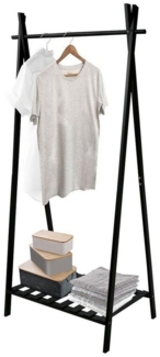 MSV Kleiderständer MIA, Garderobenständer mit Kleiderstange und Ablage, Bambus, matt schwarz, 64 x 44 x 160,5 cm