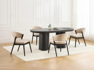 Vente-unique - 6er-Set Stühle - Stoff - schwarzes Kautschukholz - Beige - ZELVYN