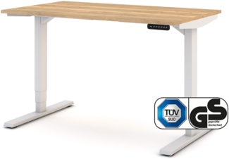 ASSMANN Elektrisch höhenverstellbarer Schreibtisch Y-Line Eiche Natura Signalweiß 120x70 cm Metall Holz Melaminoberfläche
