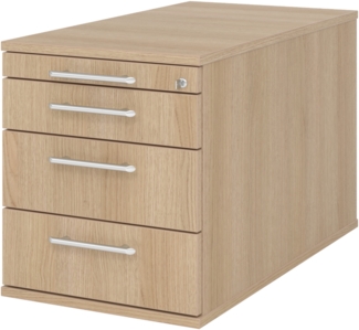 bümö Rollcontainer mit Schubladen, Container abschließbar aus Holz in Eiche - Rollwagen für's Büro als Schreibtisch Unterschrank, Bürocontainer od. Schreibtischcontainer mit Relinggriffe, TC30-E-E-RE