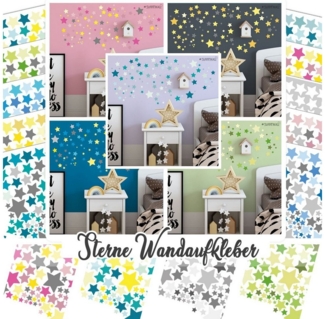 Sunnywall Wandtattoo Sterne Aufkleber Stars Wandsticker bunt, Sternenhimmel Wandtattoo, konturgeschnitten